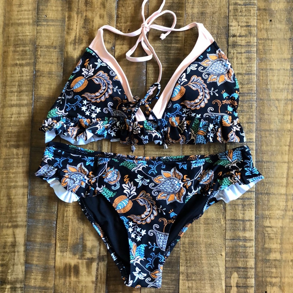 Navy and Orange Paisley Swimsuit